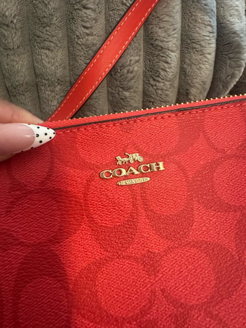 Coach Red Signature Canvas Shoulder Wristlet with Gold Hardware - Picture 2 of 4